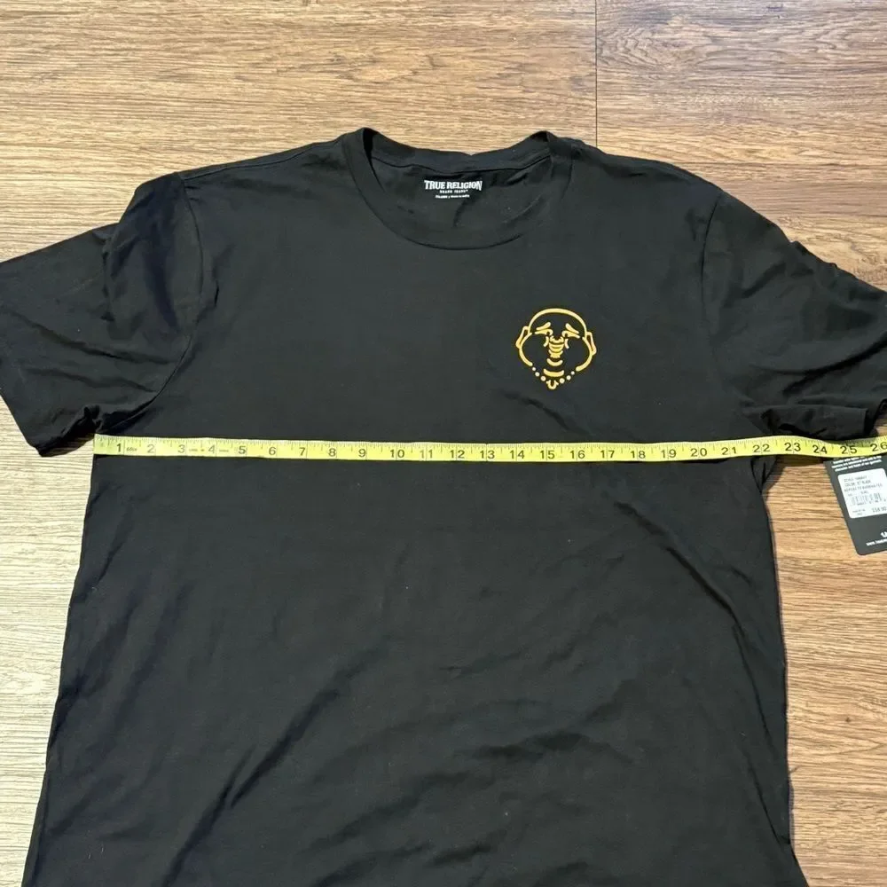 NWT True Religion Repeat TR Buddha Short Sleeved Tee Black Orange Size 2XL